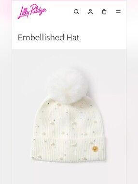 Lilly Pulitzer Embellished pearl and rhinestones beanie hat with pom